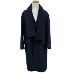 極美品▼LOUIS VUITTON ルイヴィトン 24SS モノグラムジャイアント フーデッドマフラー ウール シルク チェスターコート 紺 46 正規品のサムネイル