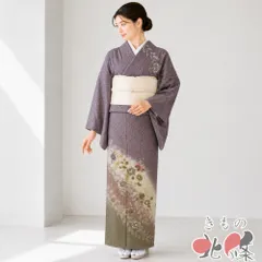 訪問着 着物 中古 正絹 袷 フォーマル 花の図 辻が花模様 江戸鼠色 多色 金 身丈160.5cm 裄66.5cm M きもの北條 A1382-4のサムネイル