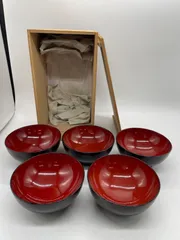 【TAKA125-09】◇ 雑煮椀揃 本漆塗 5客セット 木箱入りのサムネイル