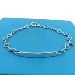 美品 希少 Tiffany&Co. ヴィンテージ ティファニー ハート リンク プレート シルバー チェーン ブレスレット SV925 YO296Bのサムネイル