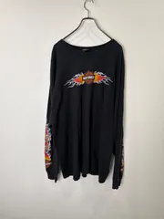 S00713｜Harley-Davidson｜ハーレーダビッドソン｜FlameLSTSHIRT｜ロンT｜長袖Tシャツ｜プリントTシャツ｜ブラック｜3XL｜オーバーサイズ｜バイカー｜モーターサイクル｜ストリート｜アメカジ古着｜ヴィンテージ｜90S｜Y2K