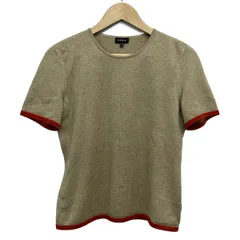 AKRIS(アクリス) 半袖セーター サイズUS 10 レディース美品  - ベージュ×レッド クルーネック/カシミヤ/シルクのサムネイル