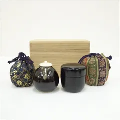 棗・茄子茶入・桐茶通箱セット  茶道 茶道具 水屋道具 おしゃれ 茶器 抹茶 茶桶箱 道具箱 収納 インテリア お茶 骨董 茶会 8月 夏のサムネイル