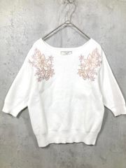 Noela Floral Rib Knit Feminine Raglan Embroidered Knit Sweater, Size F/White ■■ Women's