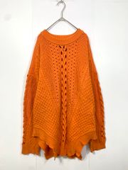 MAISON SPECIAL Irregular Hem Prime Over Cable Knit Crew Neck Pullover, Size 02/Orange ■■ Women's
