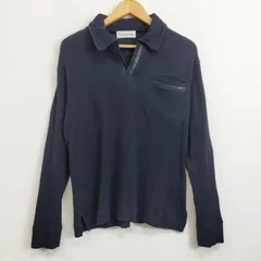 santa fe サンタフェ リブ ニット  スキッパー カットソー 長袖 胸ポケット 切替 鹿革 レザー モード 日本製 ブラック 46 F576のサムネイル