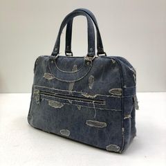 BAGLIONI クロコ型押し デニム生地 ニュースペーパー柄 トートバッグ
