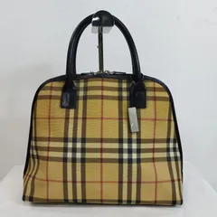 BURBERRY バーバリー ノバチェック ハンド バッグ キャンバス レザー 切り替え ロゴプレート チャーム スクエア VINTAGE 総柄 きれいめ PVCレザー ベージュ系 F585