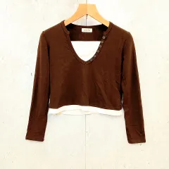 aimoha アイモハ トップス 裏起毛 レイヤード Ｖネック カットソー ブラウン Fサイズ 〇◇のサムネイル