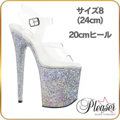 24 20cm ヒール 厚底 キャバ サンダル Pleaser プリーザー ハイヒール ピンヒール ポールダンス アンクル ストラップ 厚底ヒール クリア 銀 シルバー グリッター レディース メンズ 20cmヒール 20センチ ヒール フラミンゴのサムネイル
