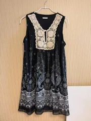 ヴィンテージ 森ガール ベイズリー クロシェ ノースリーブ チュニック ONE PIECE