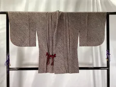 道中着/美品/正絹/総絞り/ベージュ×黒×赤/仕立上がり/8703のサムネイル