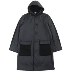 美品△BURBERRY BLACK LABEL バーバリーブラックレーベル 裏地チェック柄 ニット使い 中綿入り フーデッド ロング コート 黒 L 正規品のサムネイル