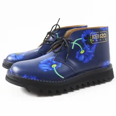 未使用品◎KENZO ケンゾー KENZOWAVE NIGO POPPY プリント レースアップ レザー ショートブーツ ブルー 37 箱・保存袋付き レディースのサムネイル
