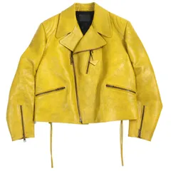極美品△PRADA プラダ 2021年製 UPW416 カーフスキン トライアングルロゴチャーム 中綿 ダブルライダースジャケット イエロー 48 正規品のサムネイル