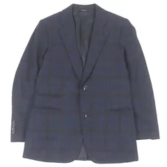 極美品□HERMES エルメス カシミヤ100％ ウィンドウペン シングル アンコンジャケット テーラードジャケット ネイビー 46 伊製 正規品のサムネイル