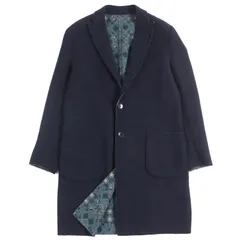 美品△ETRO エトロ 22AW ウール100％ ロゴボタン 無地 総柄 リバーシブル シングル チェスターコート ネイビー ブルー系 50 伊製 正規品のサムネイル