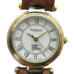 Burberrys 8000 Quartz Watch, Leather Strap, White Dial, Gold Tone ■GY11 /MQ