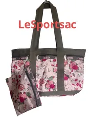 【Used】LeSportsac トートバッグ ポーチ付き 花柄ピンク系 シンデレラ柄 マザーズバッグ 旅行 大容量のサムネイル