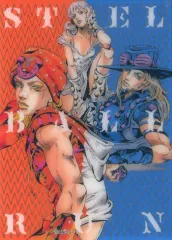 【中古】キャラカード ジャイロ＆ジョニィ(ブルー×オレンジ) 「ジョジョの奇妙な冒険 第七部 スティール・ボール・ラン 複製原画展+アニメ企画展「ジョジョキャラバン」 箔押しクリアカードコレクションA」のサムネイル