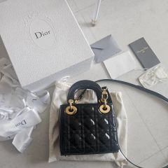 Dior レディディオール ミニ バッグ ブラック ゴールド金具 ラムスキン
