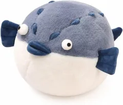 Hyack フグ ぬいぐるみ 可愛い 抱き枕 添い寝枕 ワニ ギフト 癒しグッズ まんまる ユニーク (ブルー)のサムネイル