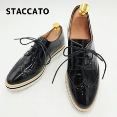 美品　STACCATO　スタッカート　エナメルレースアップシューズ　厚底　ウィングチップ　オックスフォード　メダリオン　23cm　ブラック/黒のサムネイル