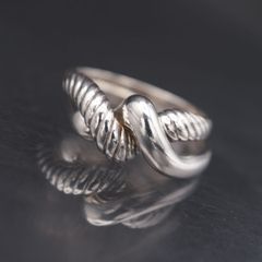 V880 Vintage Silver Stamped Ring, Double Band Trinity Design, Silver Ring, Size 14-15