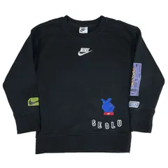 【中古】NIKE ナイキ KIDS 韓国 カスタム スウェット トレーナー ブラック XS キッズ 長袖 クルーネック ハングル 男の子 ボーイズ ジュニアのサムネイル