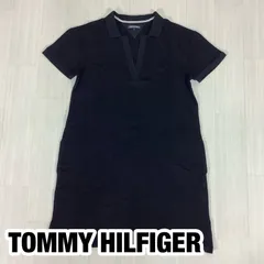 【良好】TOMMY HILFIGER トミーヒルフィガー ポロシャツ 半袖 ワンピース sizeM ブラック 黒 メタルロゴ 総丈85cm 肩幅48cm 身幅(脇下)47cm 袖丈15cm 裾幅57cm【古着】のサムネイル
