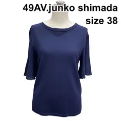 □ 49AV. ジュンコシマダ junko shimada ニットカットソー 半袖 ボートネック プルオーバー トップス ネイビー 38 M 9号 レディース Z6C537のサムネイル