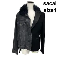 ◆ サカイ sacai ドッキングジャケット デニム テーラード アシンメトリー 異素材 フェイクファー コットン 1 M 9号 レディース S6H014のサムネイル