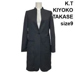 ◆ ケーティーキヨコタカセ K.T KIYOKO TAKASE ノーカラーコート ジャケット 長袖 ミドル丈 グレー 黒 毛混 9 M 9号 レディース S6H020のサムネイル