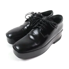 美品★PRADA プラダ バックロゴ プラットフォーム レースアップ レザー シューズ ブラック 35.5 箱・保存袋付き イタリア製 レディースのサムネイル