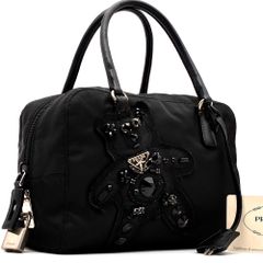 美品 PRADA プラダ イブニングハート ビジュー がま口 ハンドバッグ
