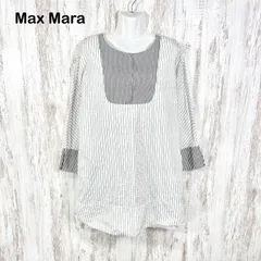 Max Mara Studio マックスマーラステュディオ ストライプ プルオーバー ノーカラーシャツワンピース ホワイト ブラック 大きいサイズのサムネイル