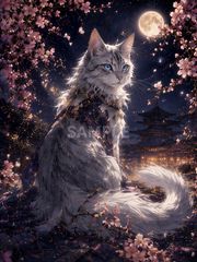 幻想的 和風 白猫アート 月夜 水面 金箔風 ファンタジー 2L - メルカリ
