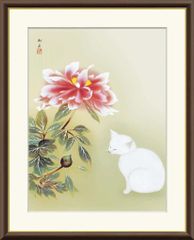 F10 肉筆水彩 日本画 『菊の花』 高級木製額縁付属 外寸約713×638mm