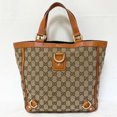 GUCCI グッチ トートバッグ GGキャンバス レザー ベージュ オレンジ