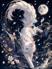 幻想的 和風 白猫アート 月夜 水面 金箔風 ファンタジー 2L - メルカリ