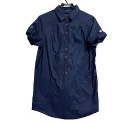 【一点物】BURBERRY バーバリー レディース ワンピース シャツワンピース 紺色 半袖 44サイズ J7
