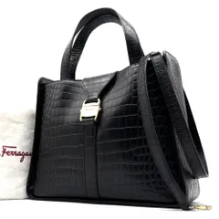 サルヴァトーレ フェラガモ Salvatore Ferragamo クロコ型押し ロゴ金具 2way ハンドバッグ ワンショルダーバッグ ブラック 黒 レザー 本革 ボーナス 夏休み 帰省 お盆 敬老の日 サマーギフト ご褒美