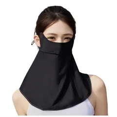 [G-tiamo] UVカット フェイスカバー 日焼け防止マスク 開口部があり息苦しくない 目元カバー 冷感素材 紫外線対策 ネックガード 男女兼用 首 目元 日焼け 対策 目尻 接触冷感 目元までカバー 呼吸がしやすい 日除け マスク 冷感 フ [ブラック]