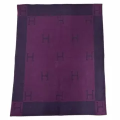 美品△HERMES エルメス ヴィンテージ アヴァロン  Hロゴ カシミヤ混 大判 ブランケット パープル系 メンズ レディース オススメ◎のサムネイル