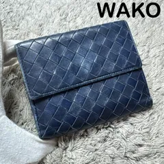 WAKO ワコウ 二つ折り財布 レザー 編み込み ブルーのサムネイル