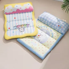 【新品】ソフトクールマット 折りたたみ ひんやり ペットベッド 犬 猫 柔らかい 枕付き 涼感 軽量 滑り止め 丸洗い 小型犬 中型犬 暑さ対策 顎のせ 布団 クッション 冷却マット 夏用 L字型 冷感 防ダニ 強力消臭 洗濯可能サイズ M ku1のサムネイル