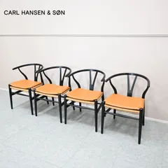 ☆ヴィンテージ品☆CARL HANSEN&SON カールハンセン Yチェア4脚セットCH24 Wishbone chair ブラック 専用クッション付 74万 モビリア取扱のサムネイル