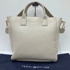 5326【良品】 TOMMY HILFIGER　トミーヒルフィガー　 ハンドバッグ　2way　ショルダーバッグ　 レザー　ベージュ系　無地　ロゴ　 保存袋付き　レディースのサムネイル