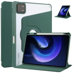 360度回転式 スタンド Xiao Mi Pad 5 ケース 縦置きカバー 軽量 耐衝撃 透明バックカバー Android タブレット シャオミ Pad 5 Pro 保護ケース, 深緑のサムネイル