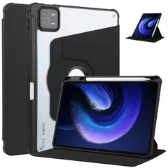 360度回転式 スタンド Xiao Mi Pad 5 ケース 縦置きカバー 軽量 耐衝撃 透明バックカバー Android タブレット シャオミ Pad 5 Pro 保護ケース, ブラックのサムネイル